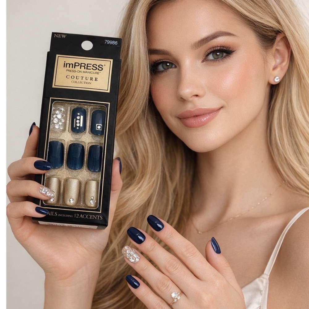 imPRESS COUTURE PRESS ON MANICURE 30 Nails 12 Accents Haute Blue Gold 94-33